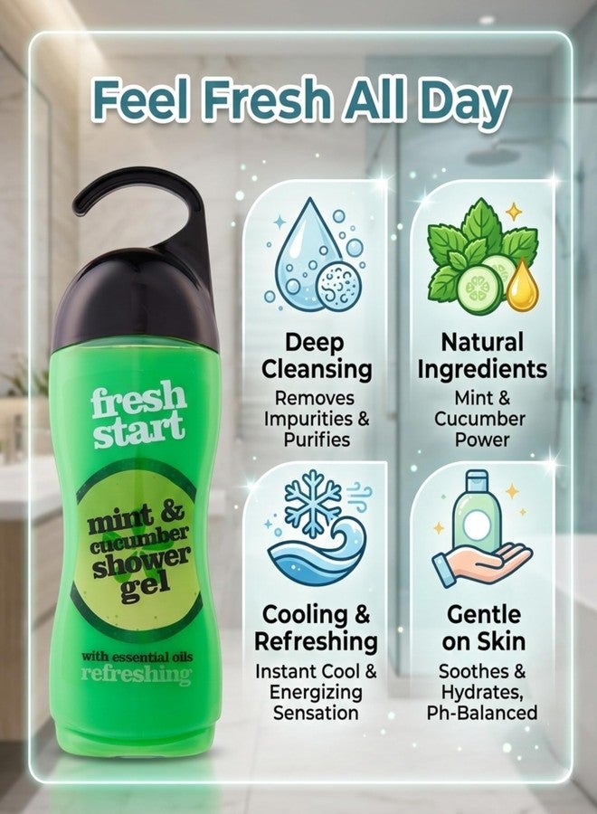 XHC Xpel Marketing Fresh Start Mint & Cucumber Body Wash With Essential Oils, Bumpy skin, Exfoliates & Deep cleanses skin, Liquid Shower Gel for Glowing Skin, No parabens 400ml - Image 5