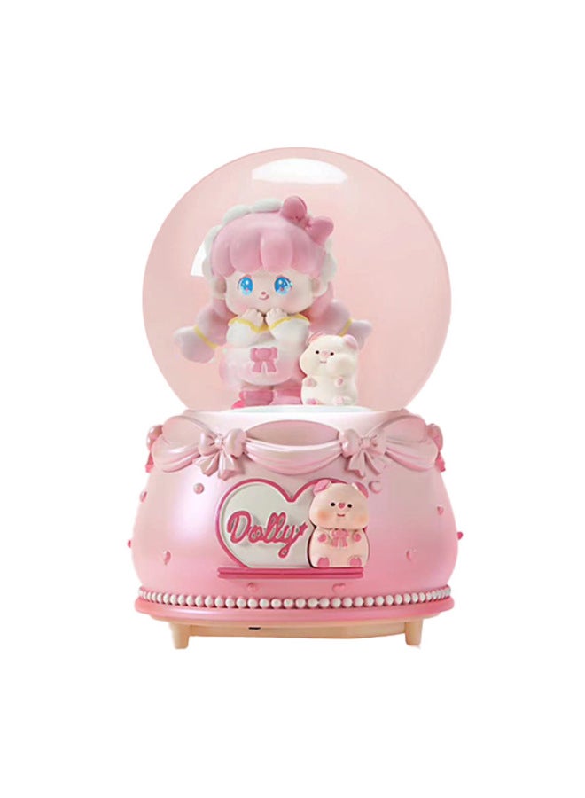 Creative Trendy Play Kummi Music Box Crystal Ball Luminous Music Box Children's Music Box Boys And Girls Student Gifts-Color:8015 Foundation Base-Size:Medium Size 80 Falling Snow + Light + Music - Image 1