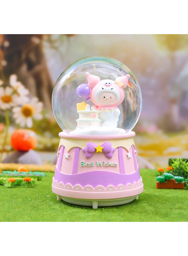 Creative Trendy Play Kummi Music Box Crystal Ball Luminous Music Box Children's Music Box Boys And Girls Student Gifts-Color:8015 Foundation Base-Size:Medium Size 80 Falling Snow + Light + Music - Image 2