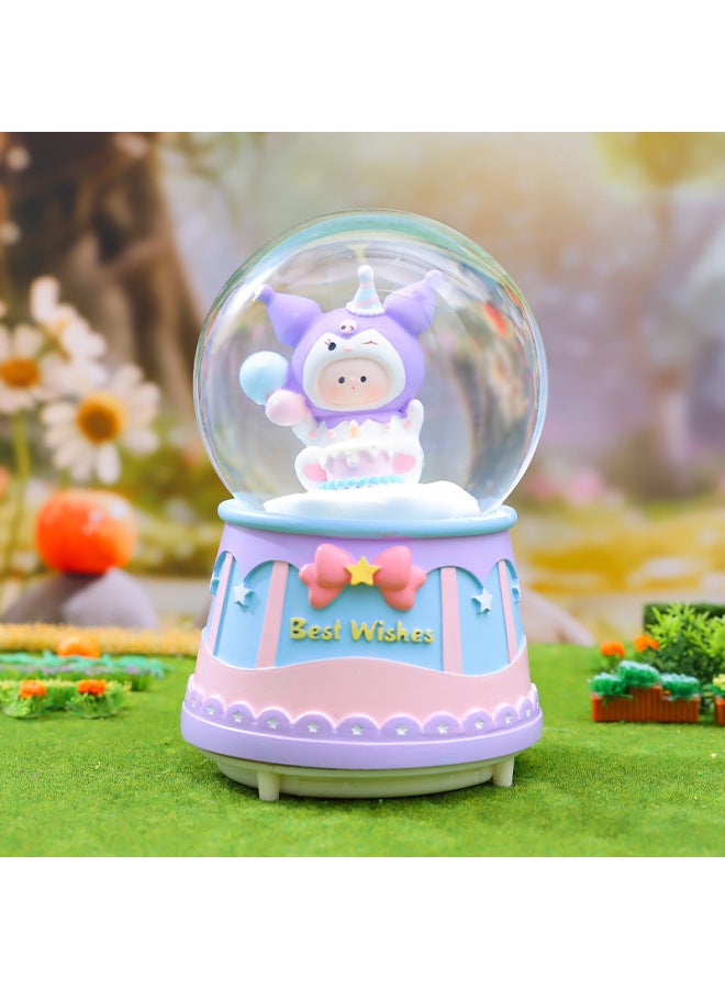Creative Trendy Play Kummi Music Box Crystal Ball Luminous Music Box Children's Music Box Boys And Girls Student Gifts-Color:8015 Foundation Base-Size:Medium Size 80 Falling Snow + Light + Music - Image 3