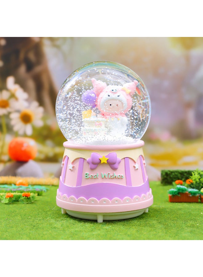Creative Trendy Play Kummi Music Box Crystal Ball Luminous Music Box Children's Music Box Boys And Girls Student Gifts-Color:8015 Foundation Base-Size:Medium Size 80 Falling Snow + Light + Music - Image 4