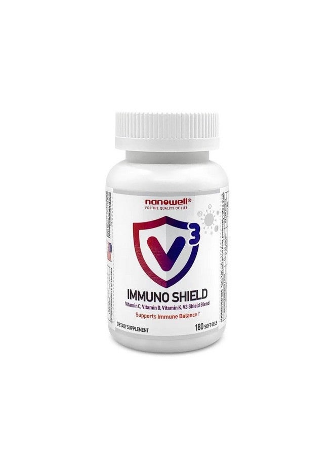 NANOWELL نانويل V3 درع المناعة - مكمل دعم المناعة مع فيتامين C، فيتامين D3، مركب فيتامين K، وزنك - 180 كبسولة لينة، إمداد لمدة 180 يومًا - Image 1