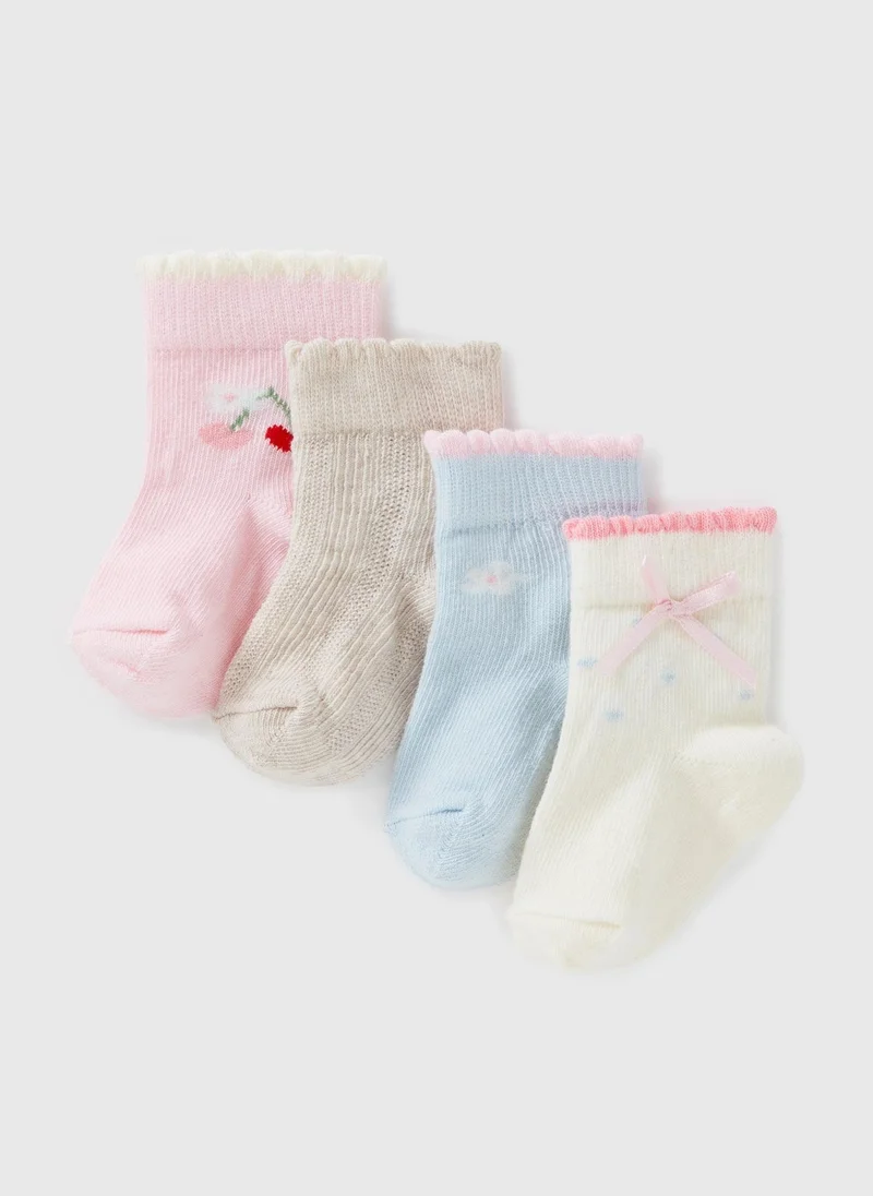 Matalan 4 Pack Baby Multicolour Cherry Flower Socks