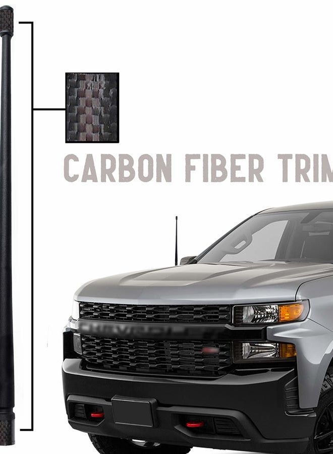 Votex The Spartan - 13 3/4 Inch Short Flexible Rubber Antenna fits Chevrolet Silverado 1500, 2500, 3500 | GMC Sierra 1500,2500,3500 Accessories - Black Carbon Fiber Trim - Tuned Internal Copper Coil - Image 1