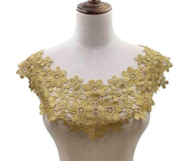 FEEPOP 1 Pcs Golden Lace Fabric Garment Decals Shirt Sewing DIY Collar Garment Accessories (Plum Blossom Gold) - Image 3