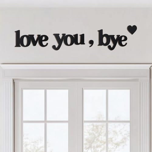 Longan Craft Love You Bye Sign Above Door Wooden Door Topper Decoration, Love You Bye Sign for Door Frame Corner Wall Décor Home Art Gift, Hallway Entryway Decorations Express Loves and Warm(Black Color with Heart) - Image 1