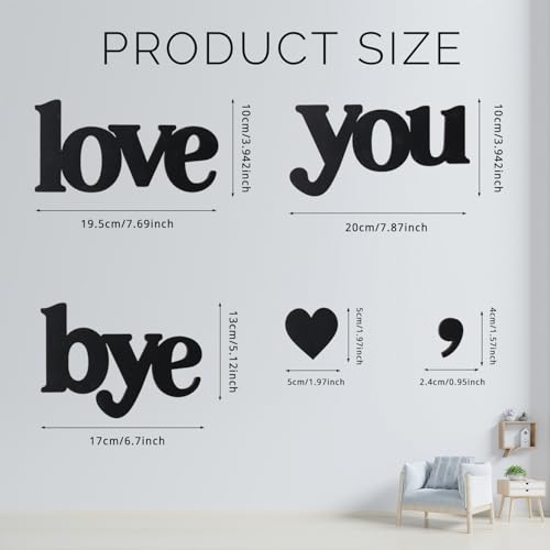 Longan Craft Love You Bye Sign Above Door Wooden Door Topper Decoration, Love You Bye Sign for Door Frame Corner Wall Décor Home Art Gift, Hallway Entryway Decorations Express Loves and Warm(Black Color with Heart) - Image 2