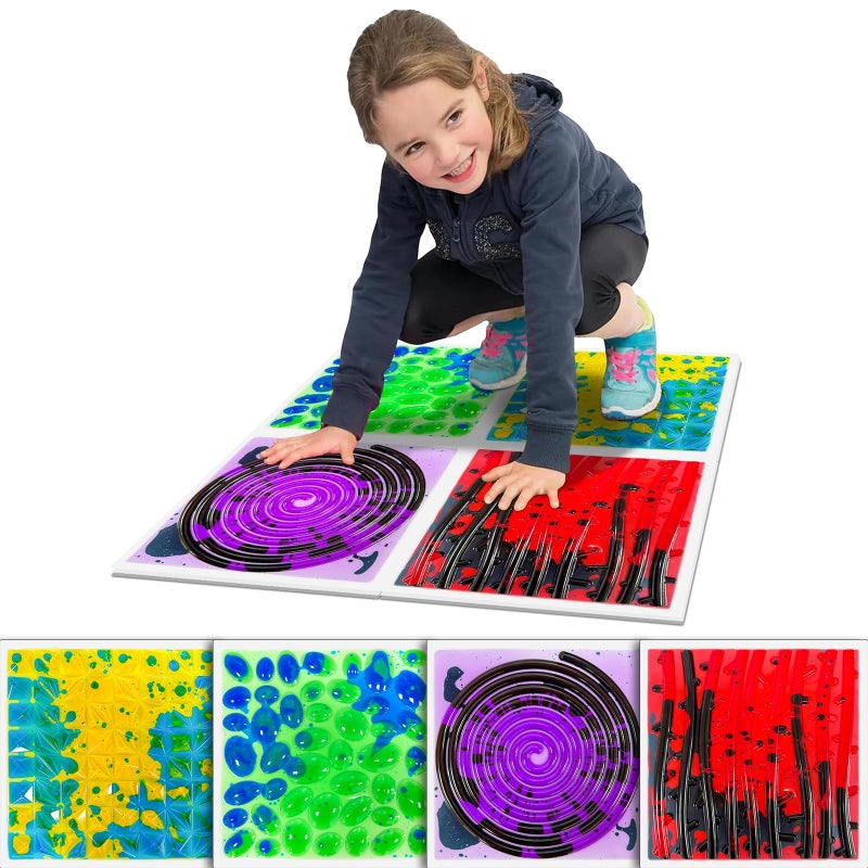 Onyoloy Textured Sensory Liquid Tiles Set of 4 Square Lava Stone Floor Tiles for Sensory Mats Ages 3 to Adult 12 x 12 Multicolor Textured Sensory Lava Set - Image 3