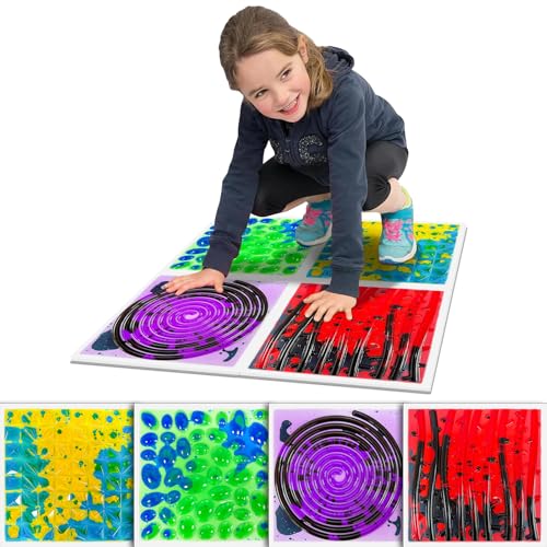 Onyoloy Textured Sensory Liquid Tiles Set of 4 Square Lava Stone Floor Tiles for Sensory Mats Ages 3 to Adult 12 x 12 Multicolor Textured Sensory Lava Set - Image 1