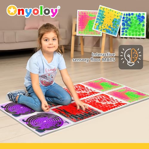 Onyoloy Textured Sensory Liquid Tiles Set of 4 Square Lava Stone Floor Tiles for Sensory Mats Ages 3 to Adult 12 x 12 Multicolor Textured Sensory Lava Set - Image 5