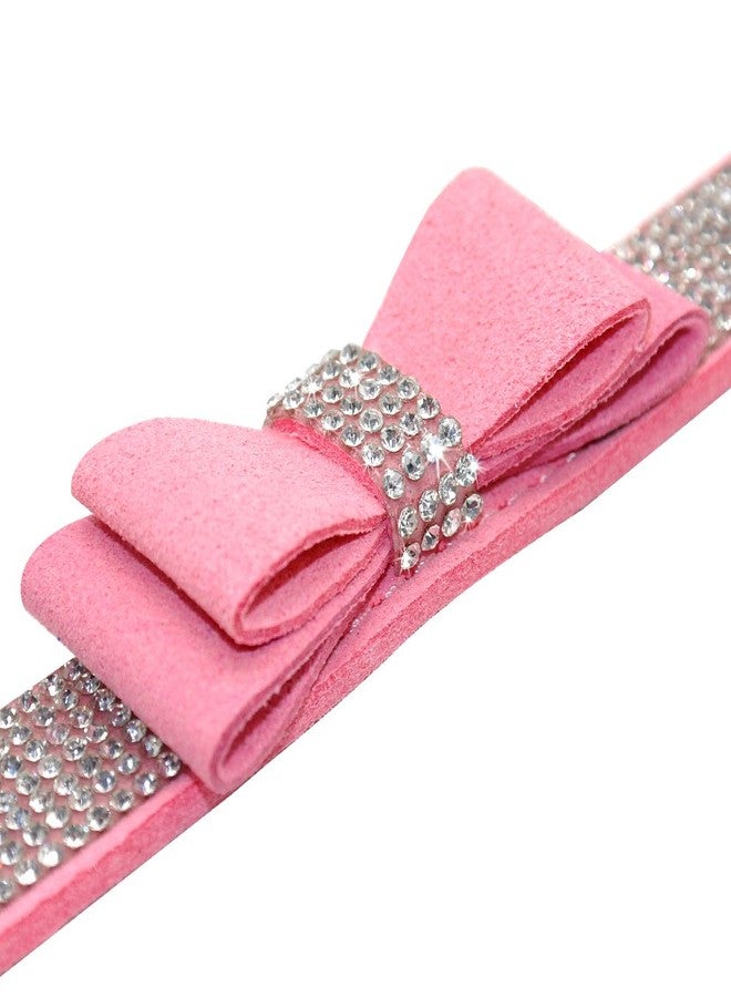 Beirui Rhinestone Bling Leather Dog & Cat Collar - Flocking Sparkly Crystal Diamonds Studded - Cute Double Bowknot for Pet Show & Daily Walking,Pink,XXS Neck fit 6-8" - Image 4