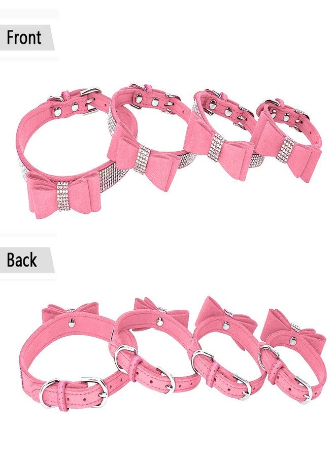 Beirui Rhinestone Bling Leather Dog & Cat Collar - Flocking Sparkly Crystal Diamonds Studded - Cute Double Bowknot for Pet Show & Daily Walking,Pink,XXS Neck fit 6-8" - Image 5