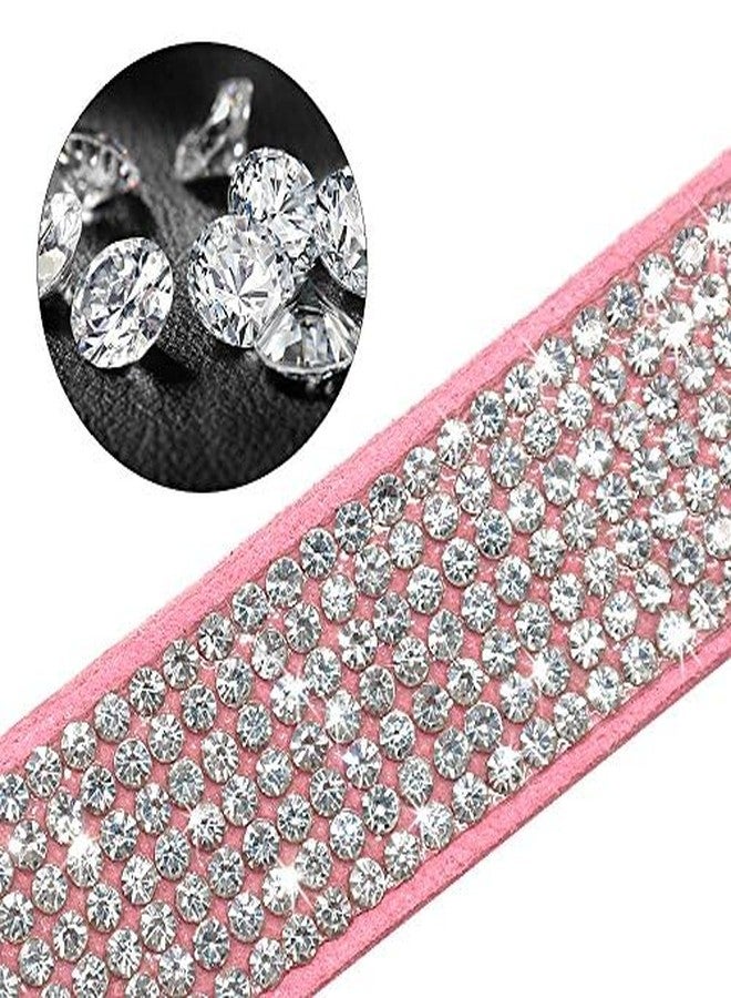 Beirui Rhinestone Bling Leather Dog & Cat Collar - Flocking Sparkly Crystal Diamonds Studded - Cute Double Bowknot for Pet Show & Daily Walking,Pink,XXS Neck fit 6-8" - Image 3