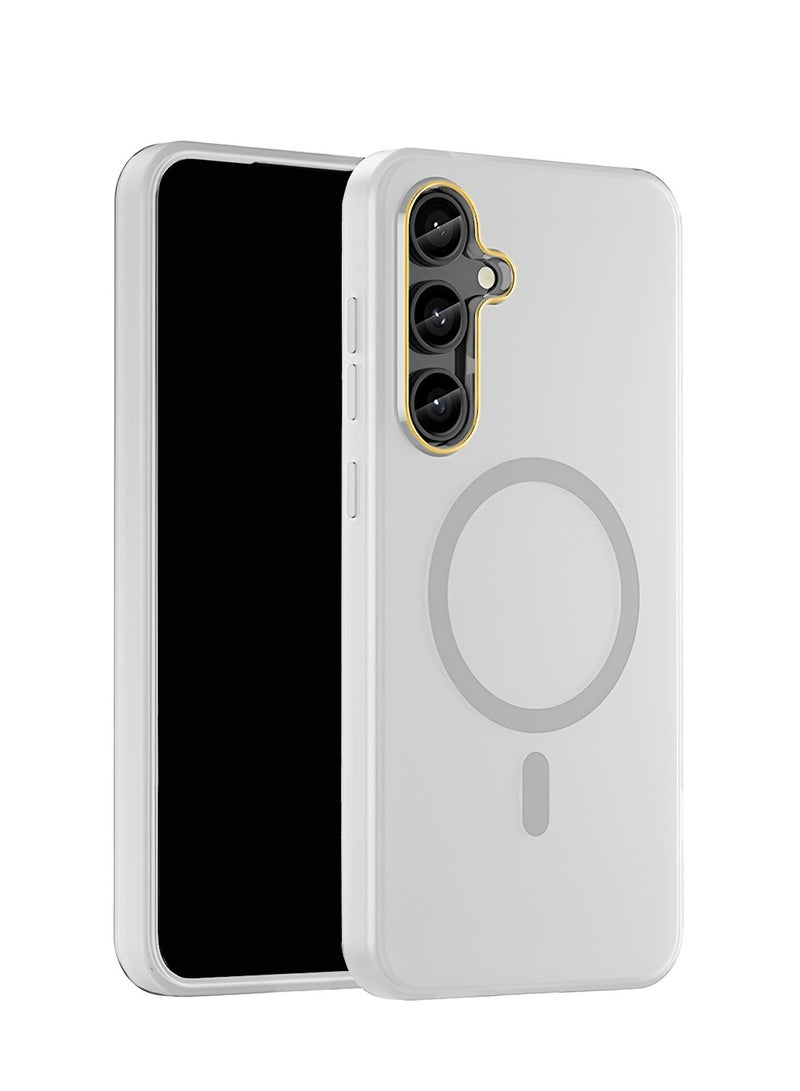 Wtech Samsung Galaxy S25 5G 2025 Syndee Series Hybrid Translucent Magsafe with Magnetic Charging Raised Camera Lips Elegant Look Case Cover - White - Image 1