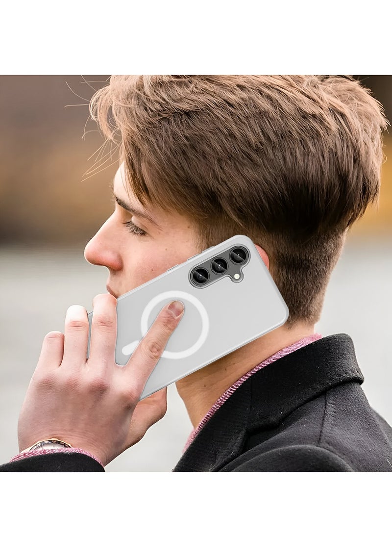 Wtech Samsung Galaxy S25 5G 2025 Syndee Series Hybrid Translucent Magsafe with Magnetic Charging Raised Camera Lips Elegant Look Case Cover - White - Image 5