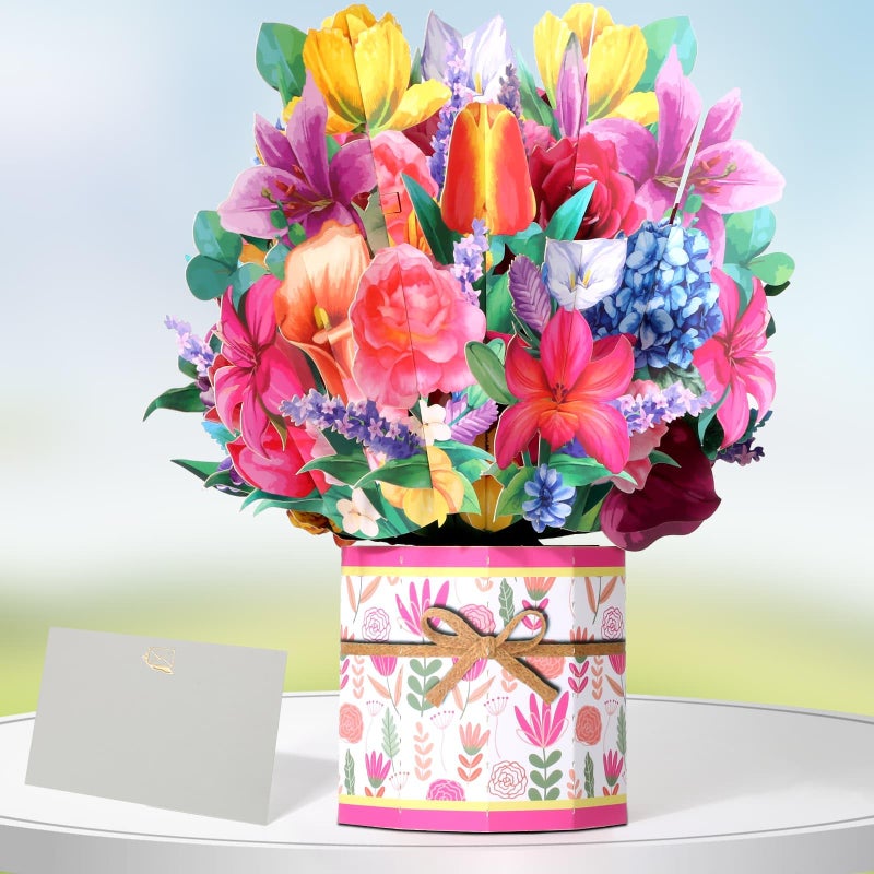 Tidponra Pop Up Flowers Cards Lilies and Rose Get Well Soon Cards 3D Popup Birthday Cards with Note Card and Envelope for Mothers Day Graduation and Women Gift - Image 2