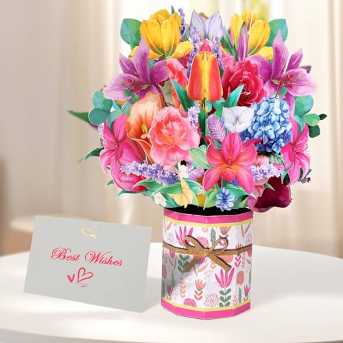 Tidponra Pop Up Flowers Cards Lilies and Rose Get Well Soon Cards 3D Popup Birthday Cards with Note Card and Envelope for Mothers Day Graduation and Women Gift - Image 3