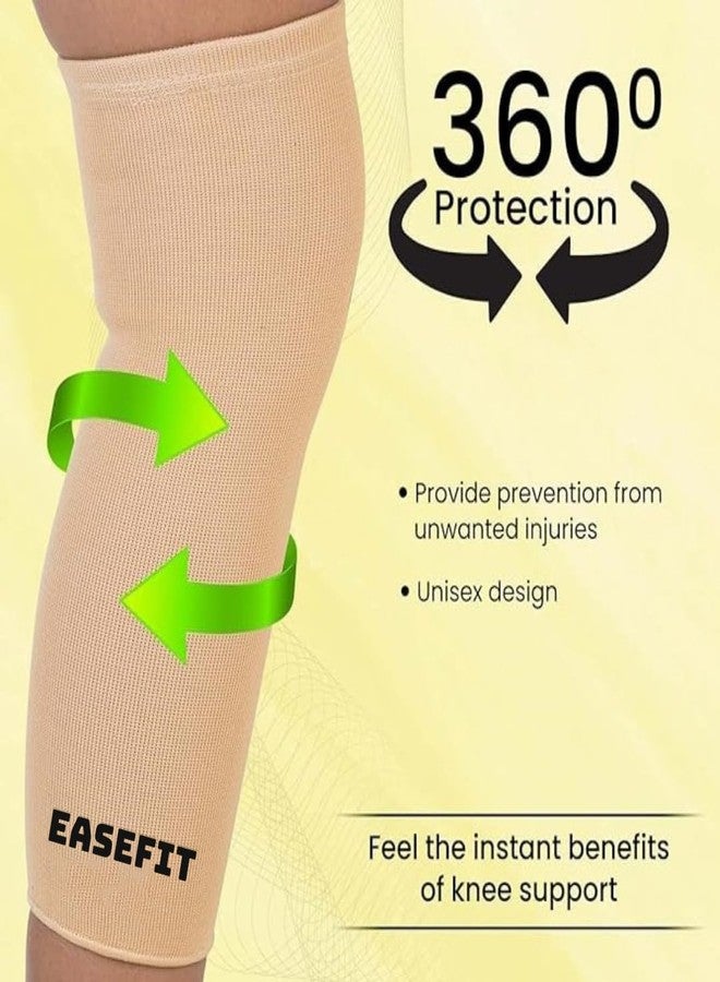 EASEFIT زوج من دعامات/أكمام دعم الركبة EASEFIT لتخفيف آلام العظام، مناسب للرياضة، وتخفيف الألم، ودعم الضغط، والتمارين الرياضية، والنادي الرياضي، والجري، وركوب الدراجات، ودعم الركبة للرجال والنساء (مقاس XL، بيج) - Image 3