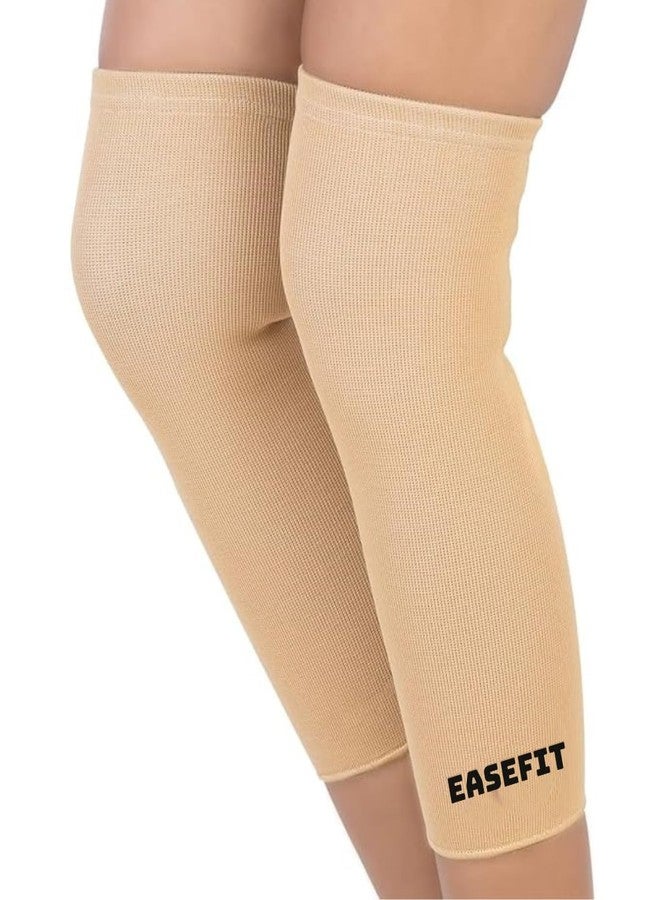 EASEFIT زوج من دعامات/أكمام دعم الركبة EASEFIT لتخفيف آلام العظام، مناسب للرياضة، وتخفيف الألم، ودعم الضغط، والتمارين الرياضية، والنادي الرياضي، والجري، وركوب الدراجات، ودعم الركبة للرجال والنساء (مقاس XL، بيج) - Image 1