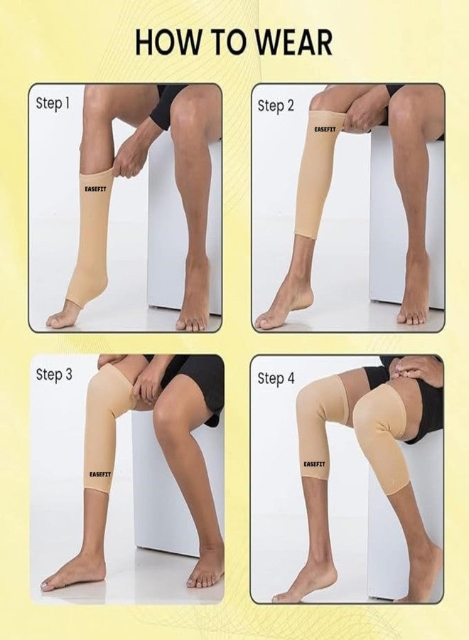 EASEFIT زوج من دعامات/أكمام دعم الركبة EASEFIT لتخفيف آلام العظام، مناسب للرياضة، وتخفيف الألم، ودعم الضغط، والتمارين الرياضية، والنادي الرياضي، والجري، وركوب الدراجات، ودعم الركبة للرجال والنساء (مقاس XL، بيج) - Image 5