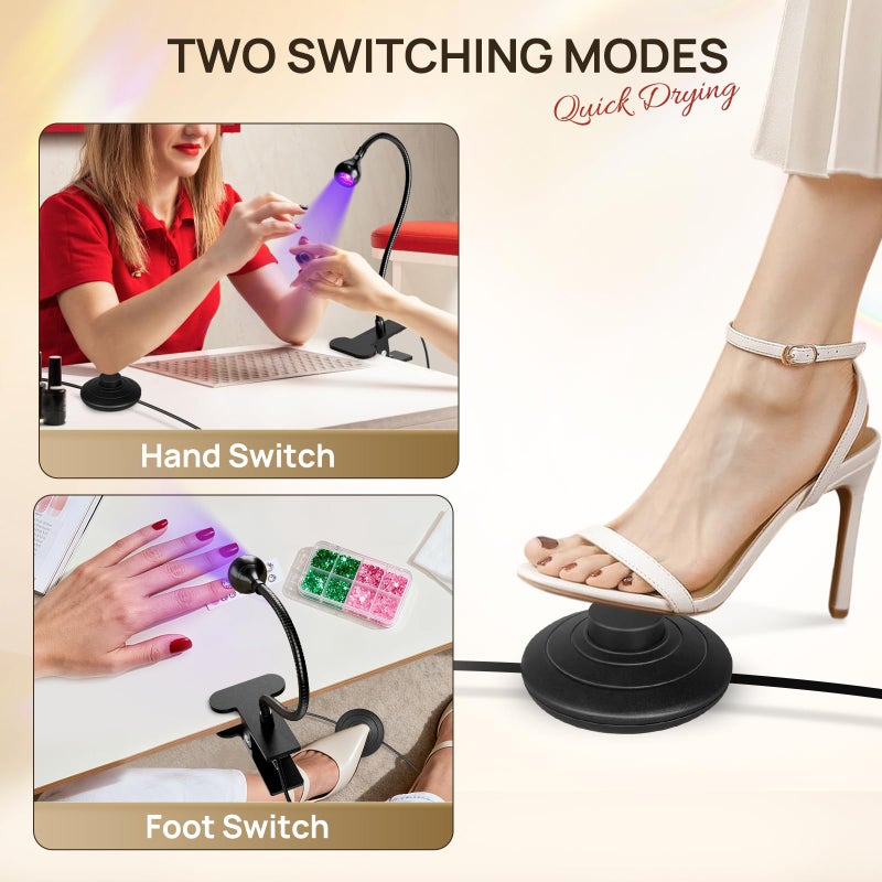 AORAEM UV LED Nail Lamp, Quick Drying UV Light for Gel Nails Foot Control LED Nail Cure Lamp, Flash Cure Light with Black Gooseneck and Clamp for Gel Nails - Image 2