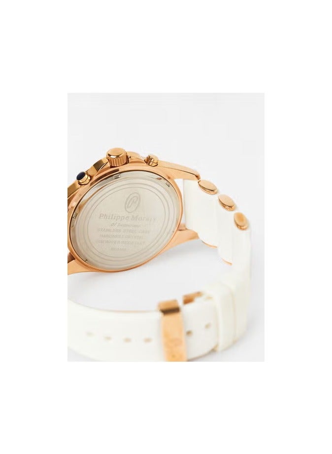 فيليب مورالي ساعة فيليب مورالي كرونوغراف بسوار مطاطي RC1455RWW - 45.5 مم - بيضاء - Image 3