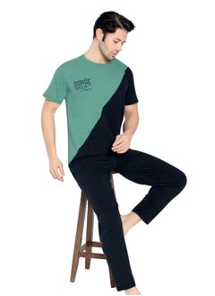Ayans Turkish Cotton T-Shirt and Pants Pyjama Set Homewear Loungewear Green/Dark Navy  - Image 2