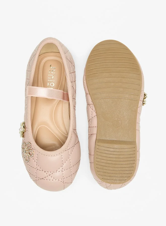 جونيورز Girls Textured Round Toe Ballerinas With Embellished Accent