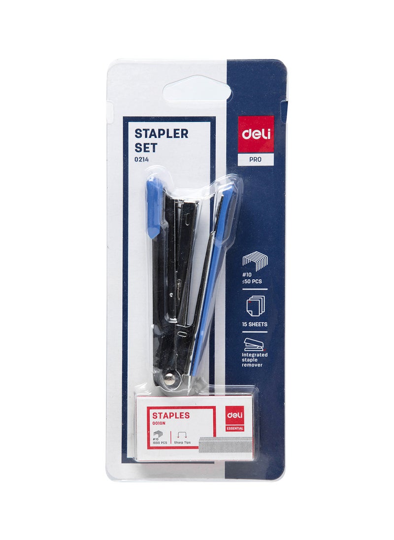 Deli Metal Stapler + Staples 1000 Piece Set, 15 Sheet Stapling Capacity, Built-in Staple Remover with Stapler, for Documents, School Projects, Work - Assorted Colors  - Image 1