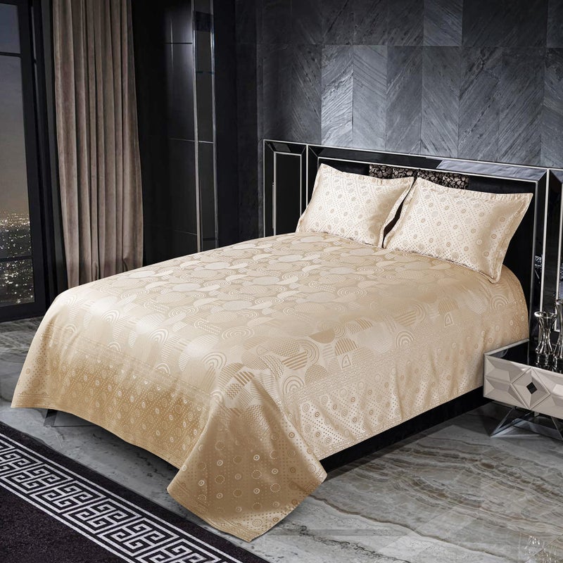 Victor Poly Cotton Styria Satin Bedcover for Double Bed/Luxury Damask Geometrical Extra Soft Bed Spread, Exclusive for Wedding (Bed Cover - 90" X 100", 2 Pillow Covers - 18" X 27"), Fawn - Image 5