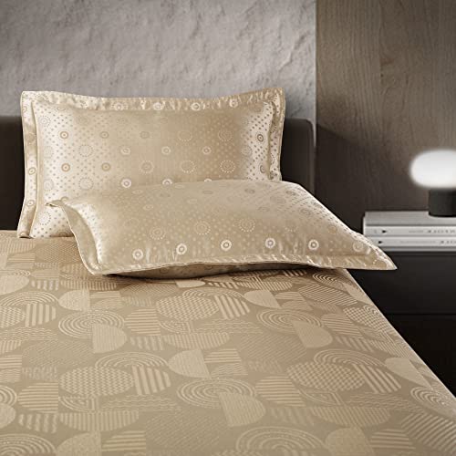 Victor Poly Cotton Styria Satin Bedcover for Double Bed/Luxury Damask Geometrical Extra Soft Bed Spread, Exclusive for Wedding (Bed Cover - 90" X 100", 2 Pillow Covers - 18" X 27"), Fawn - Image 2