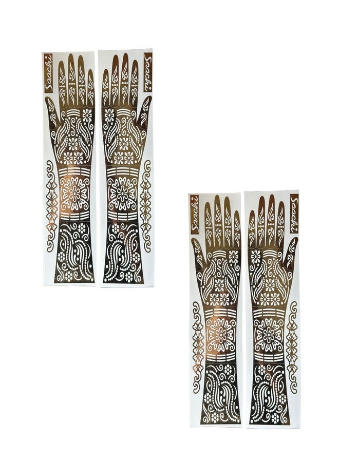 Haldi Mehendi Shaadi 2 Pairs (27 cm Length) Full Hand Henna Mehndi Hand Stencil Template, Traditional Floral Design, Free Size Easy-to-Use Mehendi Sticker | Intricate Bridal Designs Perfect for Shaadi, Nikaah, Festivals, Eid (DIY) - Image 1