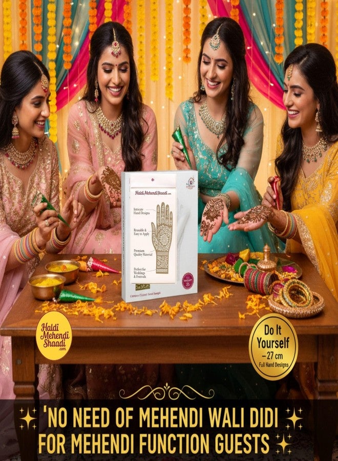 Haldi Mehendi Shaadi 2 Pairs (27 cm Length) Full Hand Henna Mehndi Hand Stencil Template, Traditional Floral Design, Free Size Easy-to-Use Mehendi Sticker | Intricate Bridal Designs Perfect for Shaadi, Nikaah, Festivals, Eid (DIY) - Image 5