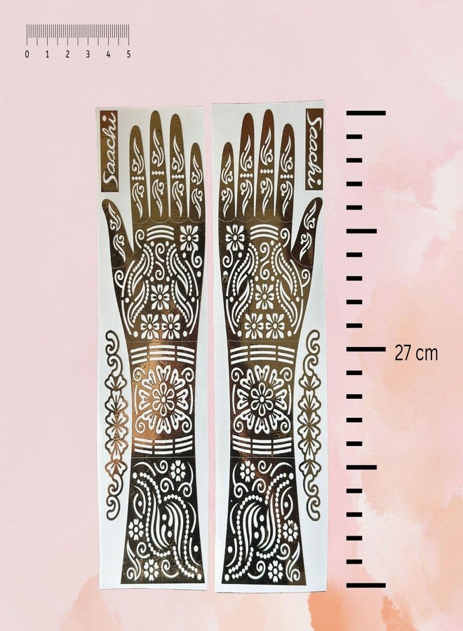 Haldi Mehendi Shaadi 2 Pairs (27 cm Length) Full Hand Henna Mehndi Hand Stencil Template, Traditional Floral Design, Free Size Easy-to-Use Mehendi Sticker | Intricate Bridal Designs Perfect for Shaadi, Nikaah, Festivals, Eid (DIY) - Image 3