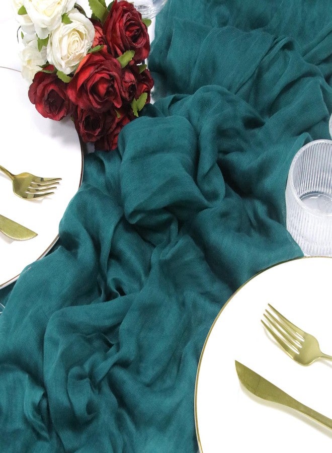 Herda 120inch Teal Cheesecloth Table Runners - 10Ft Long Cotton Dark Teal Gauze Table Runner Teal Blue Table Decor for Weddings Bridal Parties and Baby Showers Decoration- Elegant Turquoise Table Cloth - Image 1