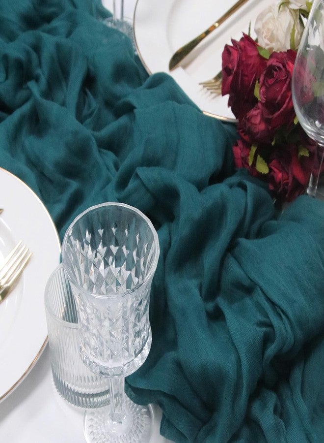Herda 120inch Teal Cheesecloth Table Runners - 10Ft Long Cotton Dark Teal Gauze Table Runner Teal Blue Table Decor for Weddings Bridal Parties and Baby Showers Decoration- Elegant Turquoise Table Cloth - Image 2