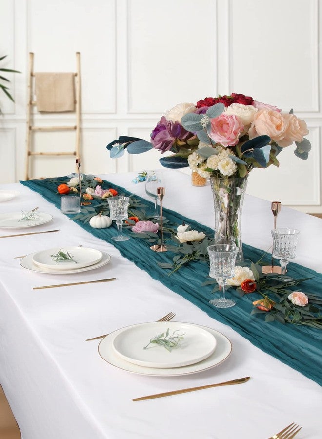 Herda 120inch Teal Cheesecloth Table Runners - 10Ft Long Cotton Dark Teal Gauze Table Runner Teal Blue Table Decor for Weddings Bridal Parties and Baby Showers Decoration- Elegant Turquoise Table Cloth - Image 5