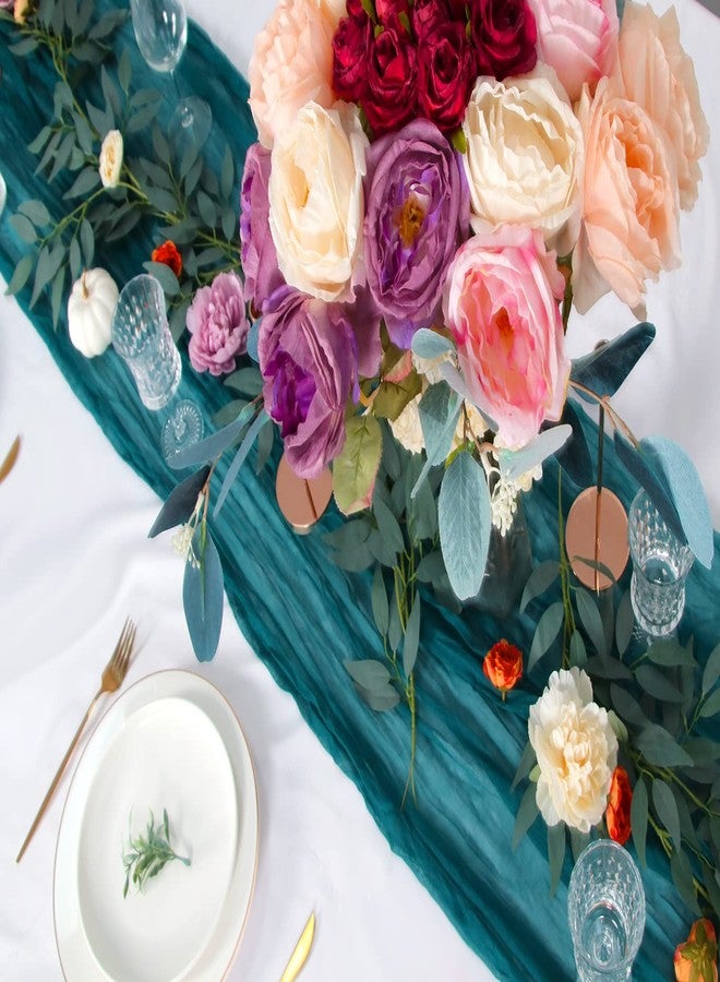 Herda 120inch Teal Cheesecloth Table Runners - 10Ft Long Cotton Dark Teal Gauze Table Runner Teal Blue Table Decor for Weddings Bridal Parties and Baby Showers Decoration- Elegant Turquoise Table Cloth - Image 4