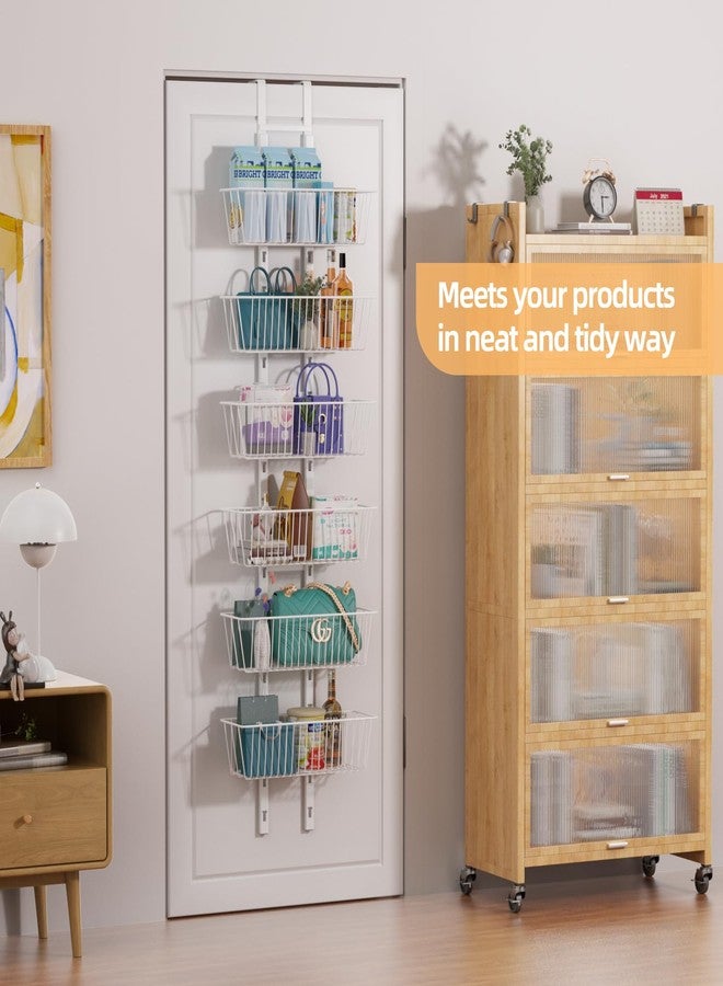 Upesitom 6 Tier Over the Door Pantry Organizer, Foldable Metal Over the Door Hanging Spice Rack with 6 Baskets, Adjustable Hanging Storage Rack for Kitchen, Bedroom, Laundry Room, Bathroom Essentials, White - Image 2