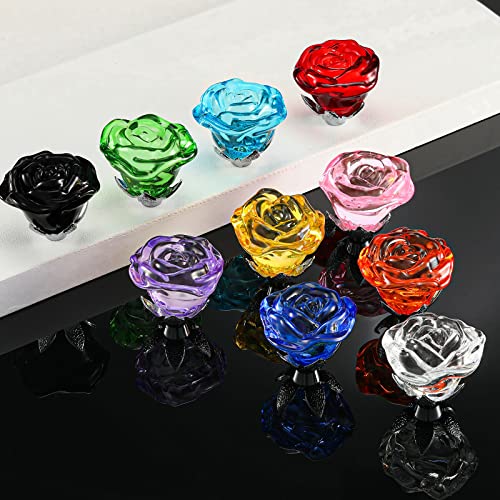 Youyole 10 Pcs Dresser Crystal Knobs 30mm Glass Pull for Cabinets and Drawers Knobs for Dresser Drawers and Kitchen(Rose Flower Style) - Image 2