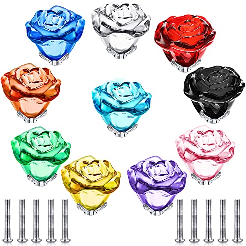 Youyole 10 Pcs Dresser Crystal Knobs 30mm Glass Pull for Cabinets and Drawers Knobs for Dresser Drawers and Kitchen(Rose Flower Style) - Image 1