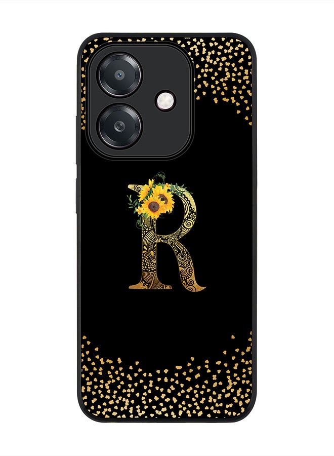 Stylizedd For Oppo A5i Case,Slim fit Camera Protection, Shockproof Thin Phone cover  - Custom Floral Monogram - R ( Black )