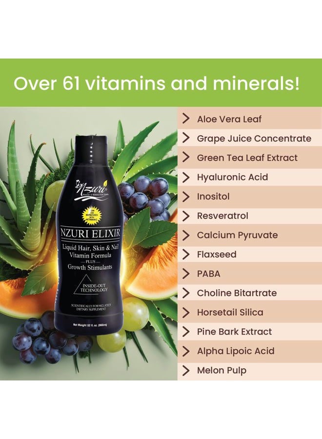 Nzuri Nzuri Elixir Hair Skin and Nails Vitamins for Women and Men with Biotin, Folate, and Vitamin D for Daily Growth Supplement to Reducing Dryness, Thinning, and Loss, 32 oz. - Image 2
