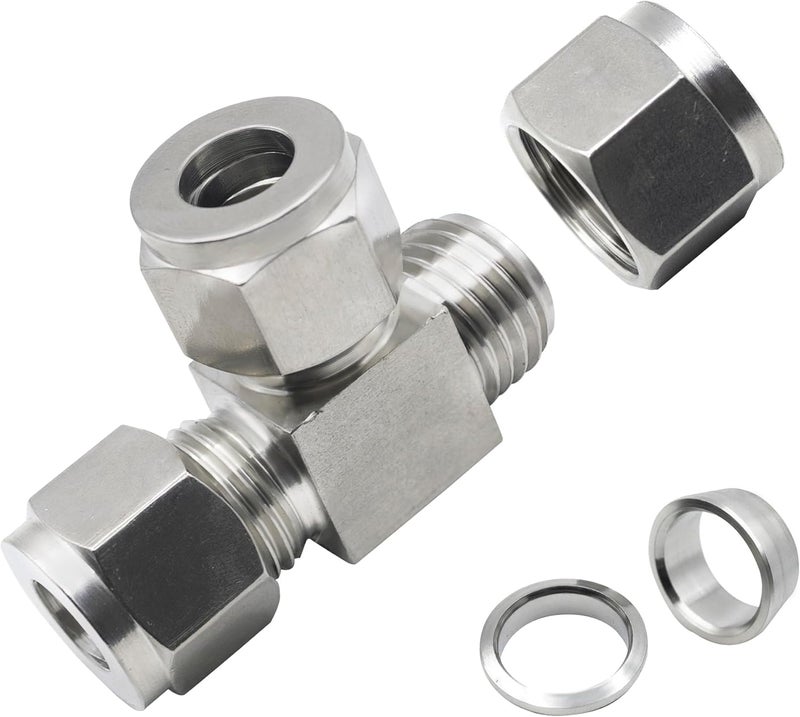 Goldpea Stainless Steel 304 Compression Tee Tube Fitting 1/2" OD x 1/2" OD x 1/2" OD, Comp T-fitting 3 Ways Connector, Pack of 2 - Image 5