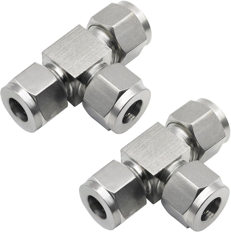 Goldpea Stainless Steel 304 Compression Tee Tube Fitting 1/2" OD x 1/2" OD x 1/2" OD, Comp T-fitting 3 Ways Connector, Pack of 2 - Image 1
