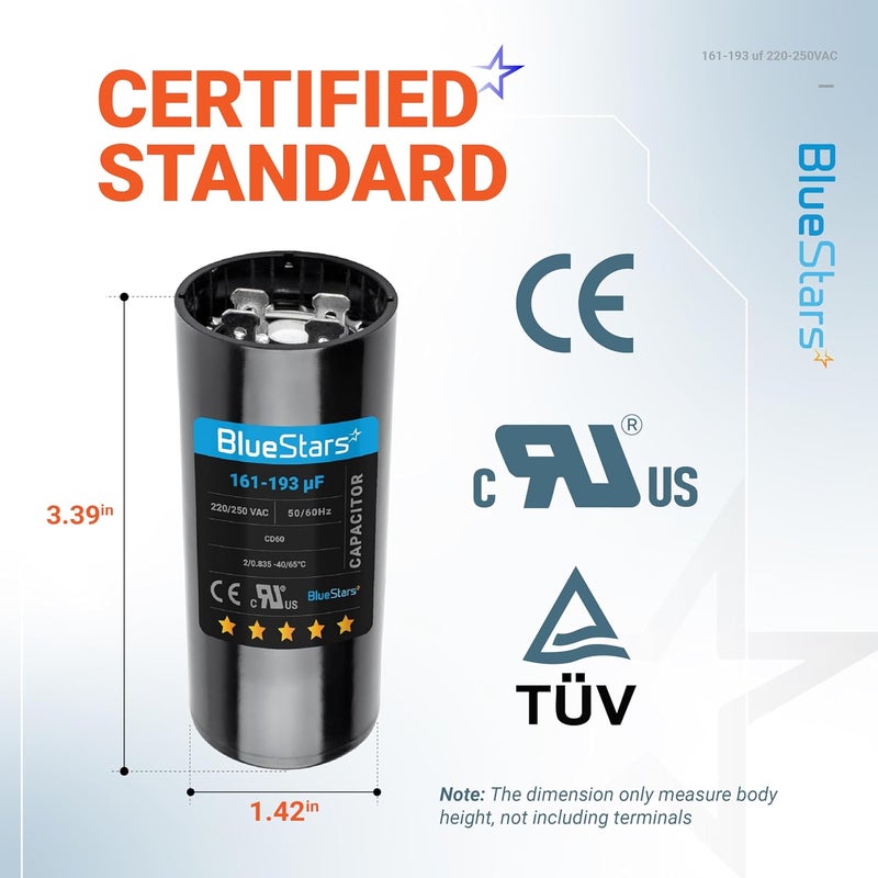 BlueStars Upgraded 161-193 uf MFD 50/60 Hz 220-250 VAC Volt Round Start Capacitor - Universal Fit for Air Conditioners - 1 Pack - Image 2