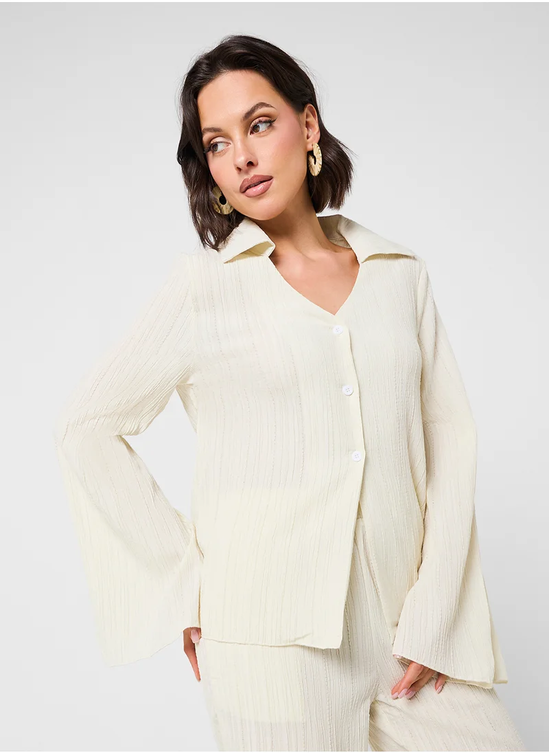 Ginger Plisse Button Down Shirt & Pant Set