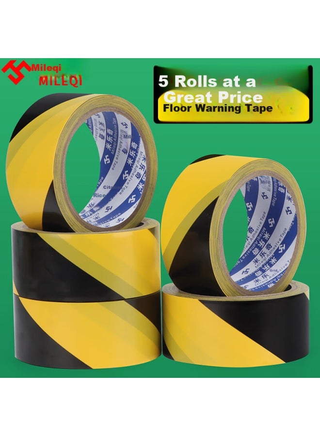 Miloch Mileqi Pvc Black And Yellow Warning Tape Zebra Crossing Caution Tape Fire Landmark Sticker Line Ground Protection Film Special Sign Tape Black And Yellow - 4.8Cm*33M Long*5 Rolls - Image 1