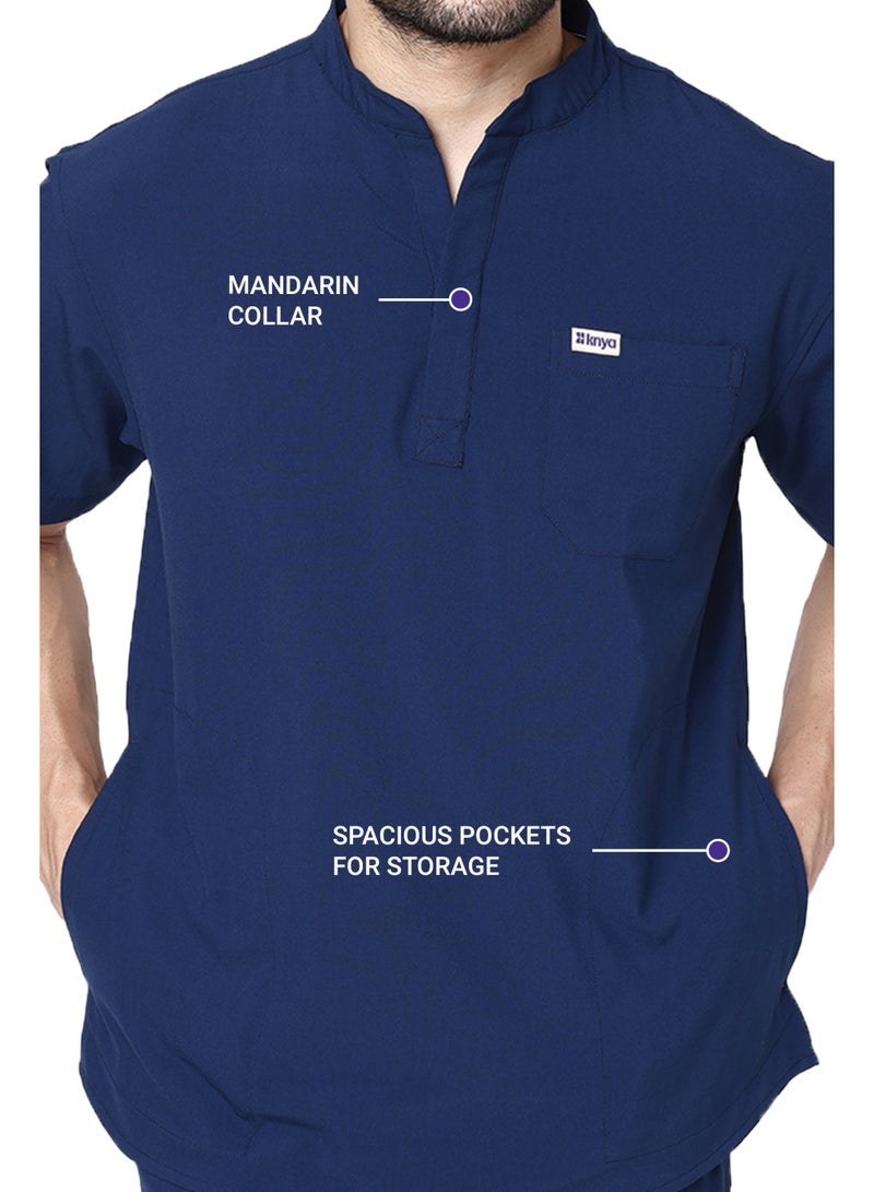 KNYA بدلة طبية رجالية من KNYA Ecoflex | بنطال رياضي طبي | 8 جيوب | بلوزة ماندرين | بنطال كارجو | قماش مطاطي في أربعة اتجاهات | للأطباء (مقاس 2XL، أزرق داكن) - Image 3