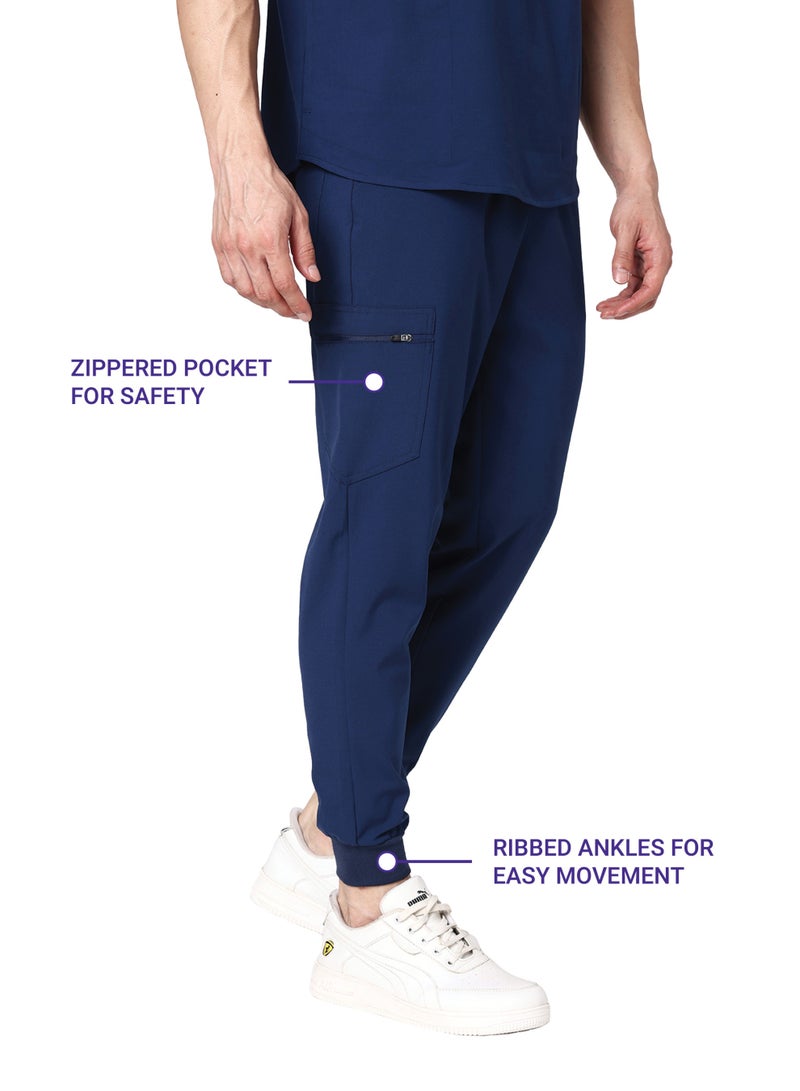 KNYA بدلة طبية رجالية من KNYA Ecoflex | بنطال رياضي طبي | 8 جيوب | بلوزة ماندرين | بنطال كارجو | قماش مطاطي في أربعة اتجاهات | للأطباء (مقاس 2XL، أزرق داكن) - Image 5